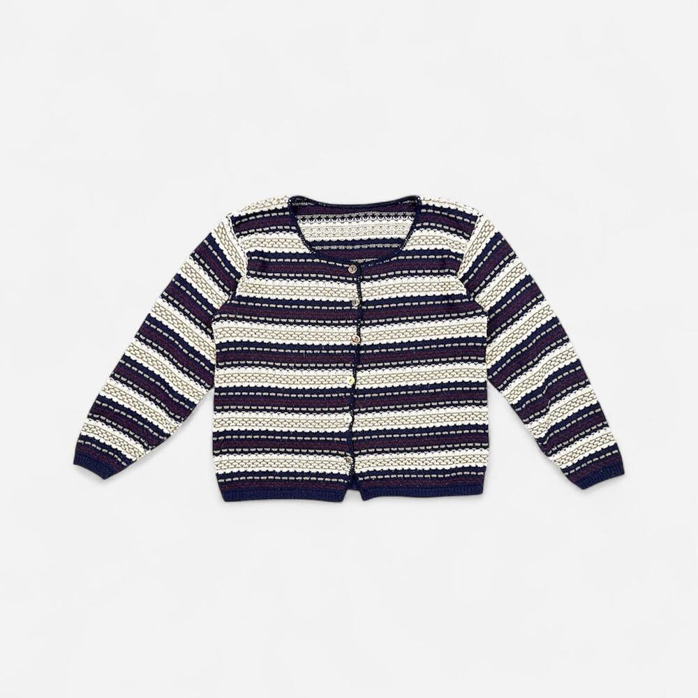 Striped cardigan sweater vintage knitted - fits like size medium